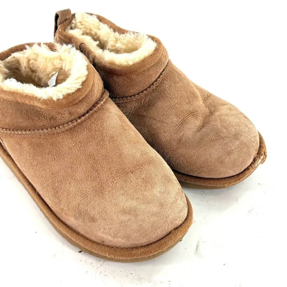 Ugg Classic Shortie Suede Boots 5.5 Womens Tan Camel Shearling 4 Kids Girls